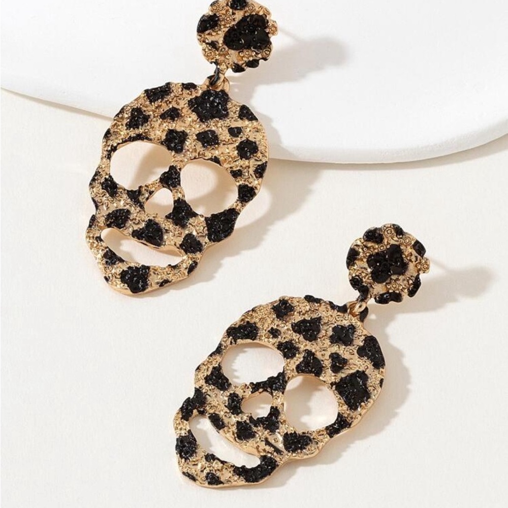 Leopard Pattern Skull Drop Earrings